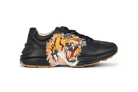 rhyton gucci logo leather sneaker black|Gucci rhyton tiger print.